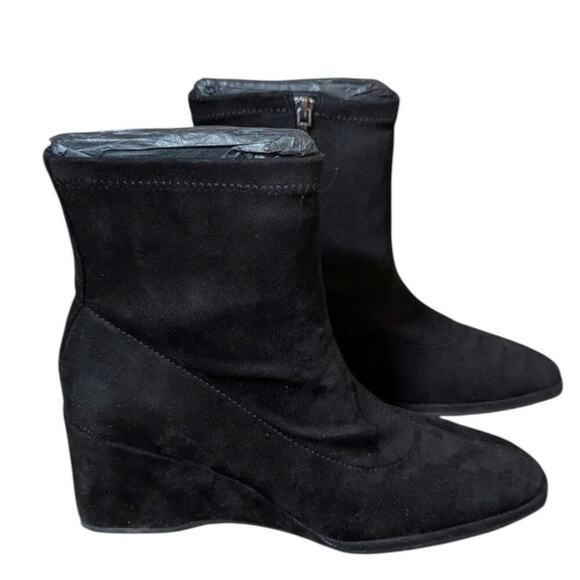 Aerosoles Faux Suede Wedge Ankle Boots Anouk Black Size 9 - Picture 8 of 8